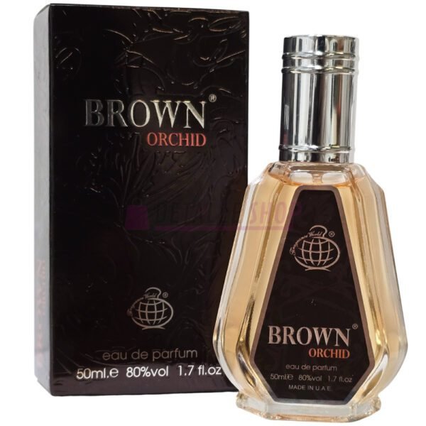 Perfume árabe Brown Orchid de Fragrance World, fragancia intensa con chocolate oscuro y trufa.