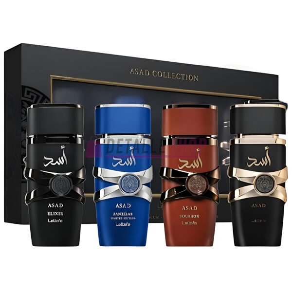 Estuche de regalo Lattafa Asad Collection con 4 perfumes de hombre de 25ml originales.