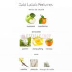 Notas olfativas gourmand de vainilla y frutas del perfume árabe Lattafa Dalal