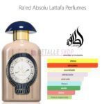 botella de perfume raed absolu lattafa reflejada en agua con fondo luminoso