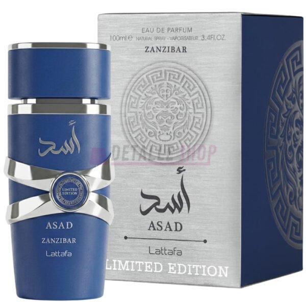 Perfume arabe Lattafa Asad Zanzibar Limited Edition frasco y caja original