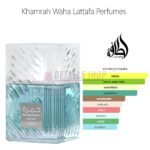 Pirámide olfativa y notas de salida, corazón y fondo de la fragancia Lattafa Khamrah Waha