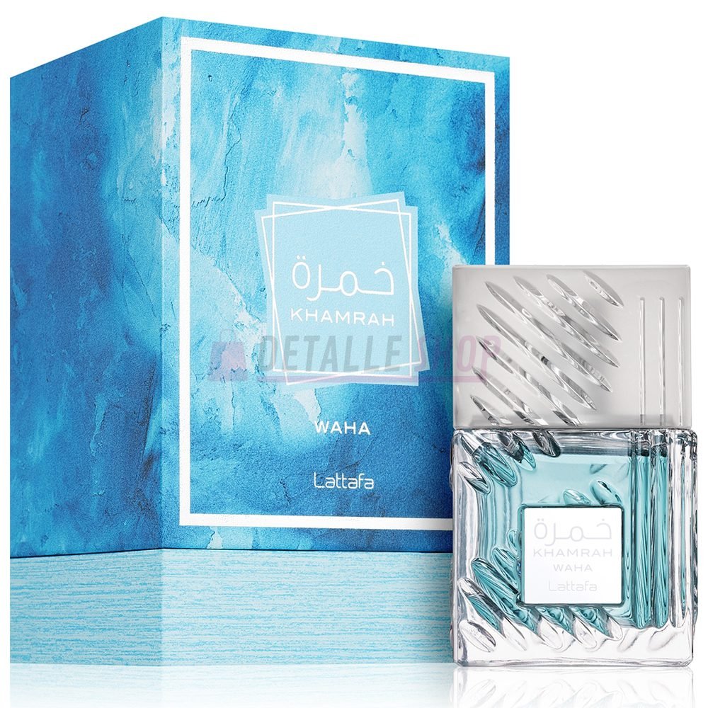 khamrah-waha-lattafa-perfume-arabe-fresco-verano-novedad Caja y frasco de diseño del perfume árabe original Lattafa Khamrah Waha de 100ml