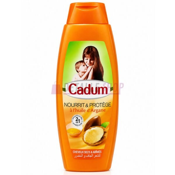 Botella de champú 2 en 1 Cadum con aceite de argán de 620ml para nutrir y proteger el cabello