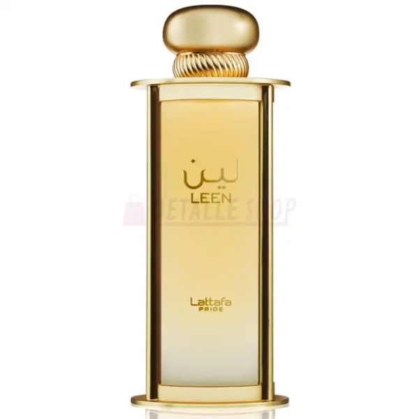 Frasco de Leen de Lattafa mostrando su diseño elegante y notas afrutadas