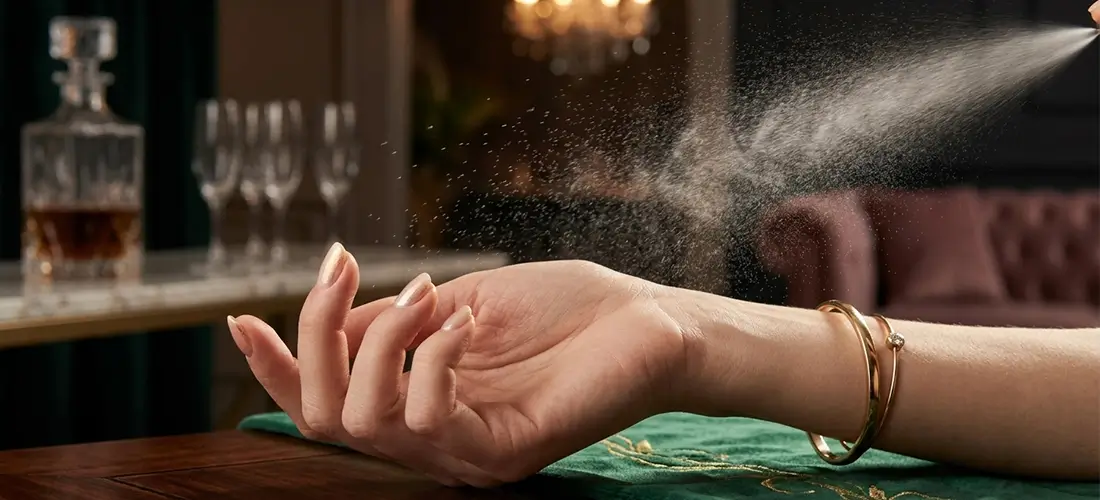 Aplicar un perfume árabe amaderado en los puntos de pulso de la muñeca