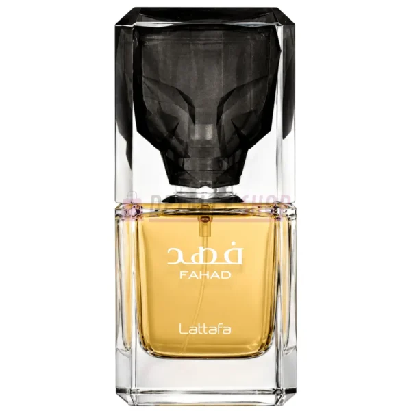 Frasco de Lattafa Fahad Eau de Parfum para hombre en fondo blanco