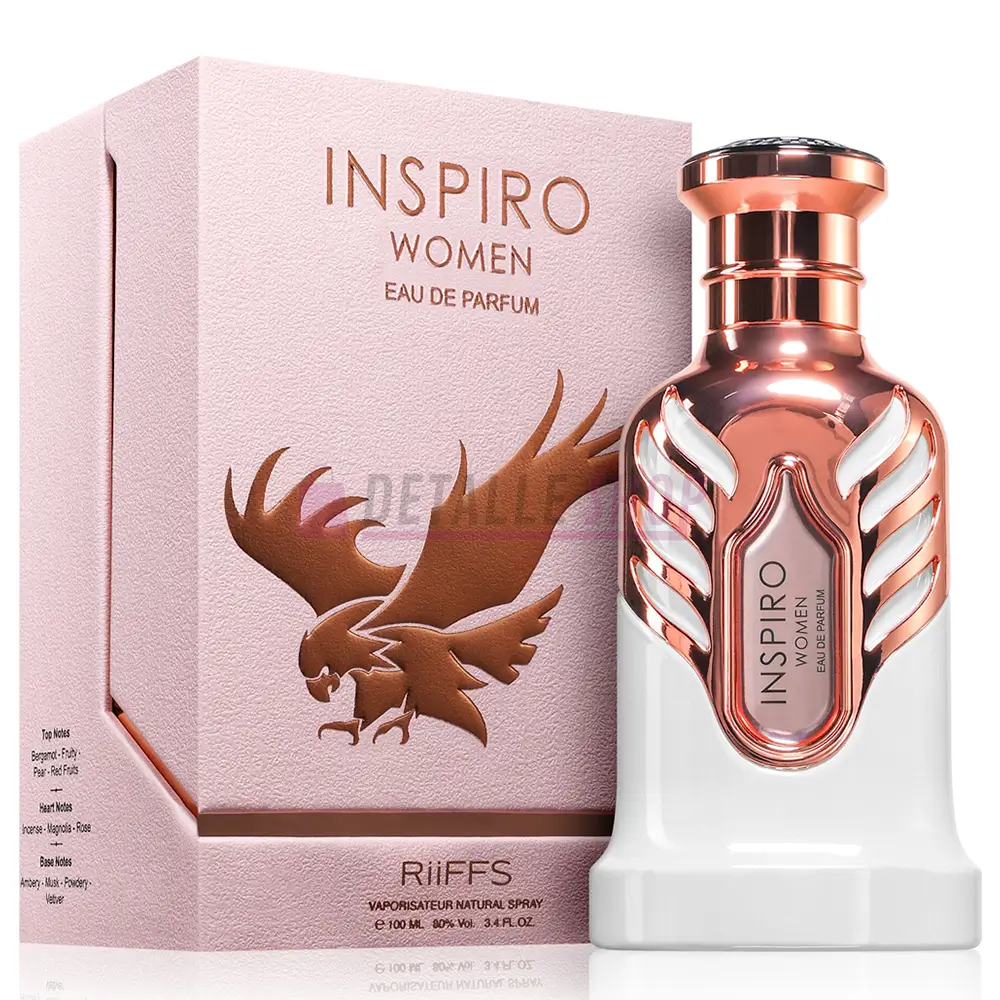 inspiro-women-riiffs-eau-de-parfum-para-mujer-frasco-caja Caja de presentación y frasco del eau de parfum para mujer Inspiro Women de Riiffs