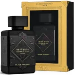Caja y frasco del perfume unisex Bade e Al Oud Black Exposed de Lattafa
