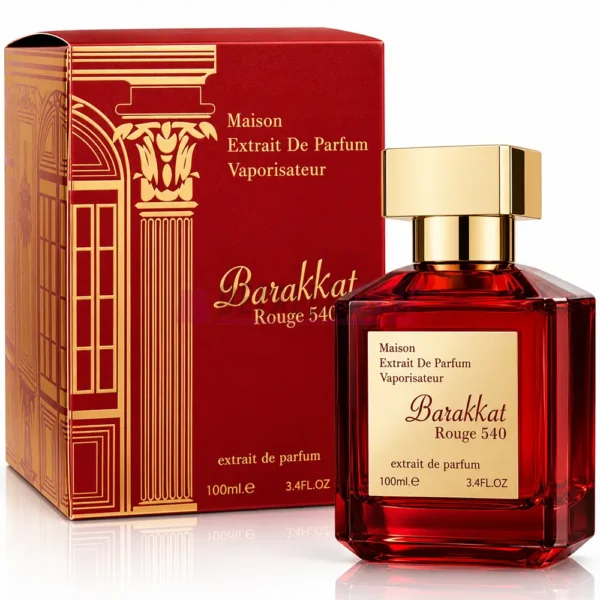 Atributo ALT: Caja y frasco de Barakkat Rouge 540 Extrait de Parfum de Fragrance World