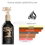 Aroma gourmand de Eternal Vanille con mora, vainilla y cacao sobre un fondo cálido y amaderado.