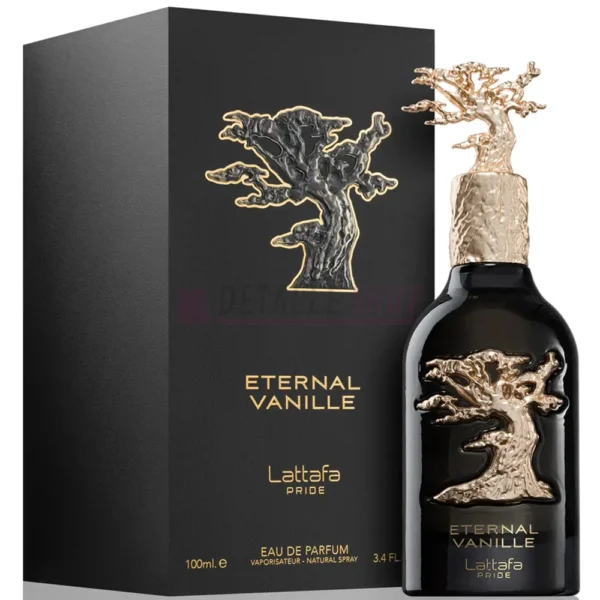 Caja y frasco del perfume Eternal Vanille de Lattafa Pride.