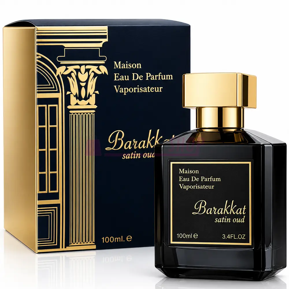 fragrance-world-barakkat-satin-oud-caja-y-frasco Caja y frasco de Barakkat Satin Oud de Fragrance World