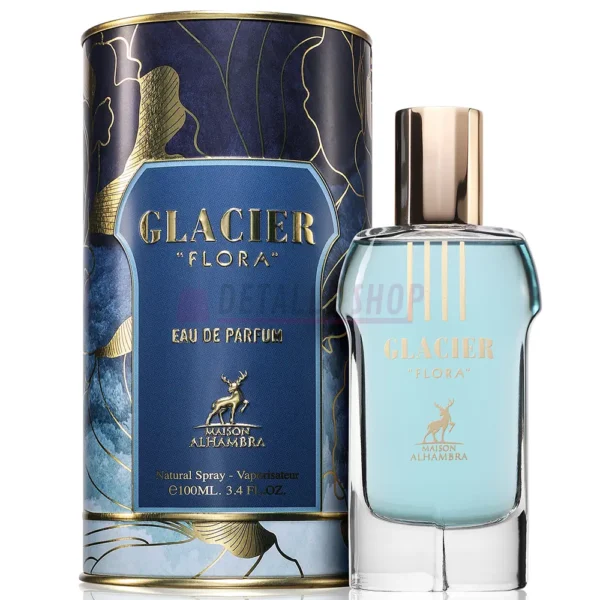 Caja y frasco del perfume unisex Glacier Flora de Maison Alhambra.