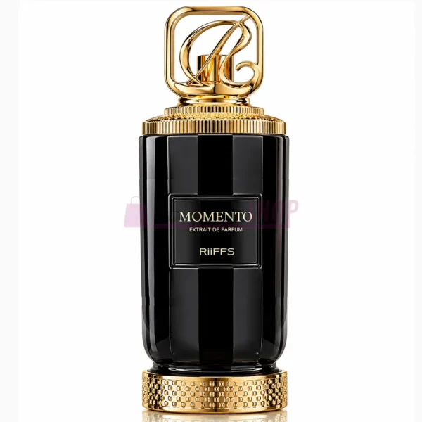 Frasco de eau de parfum para hombre Momento de Riffs sobre fondo blanco