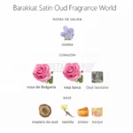 notas olfativas con rosa, vainilla y oud de Barakkat Satin Oud