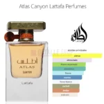 piramide olfativa marina y cítrica de Lattafa Atlas Canyon para hombre y mujer.