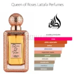 Aroma floral oriental de Queen of Roses con rosa y matices cálidos de vainilla.