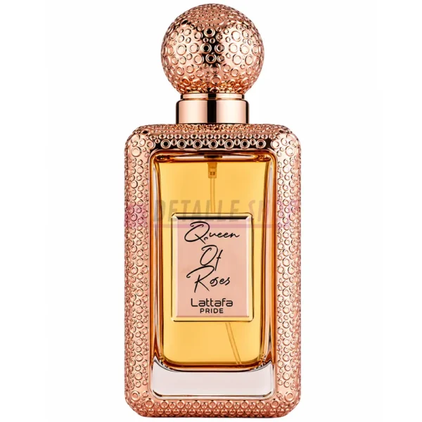 Frasco de Queen of Roses de Lattafa, perfume árabe para mujer.